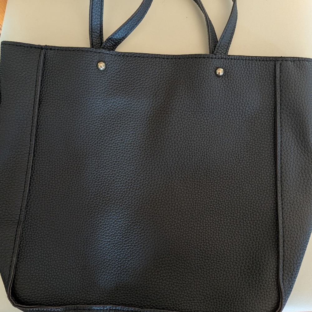 JINGPINPJ Black Pebbled Faux Leather Tote Bag Large Shoulder Purse Minimalist